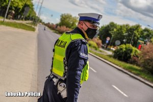 policjant ruchu drogowego przy drodze